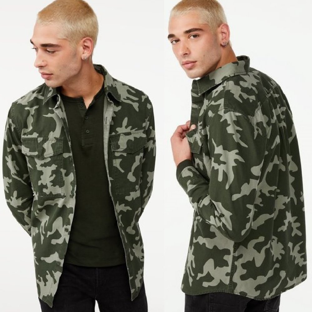 New Army Camo Camouflage Military canvas jacket Shirt long sleeve size M